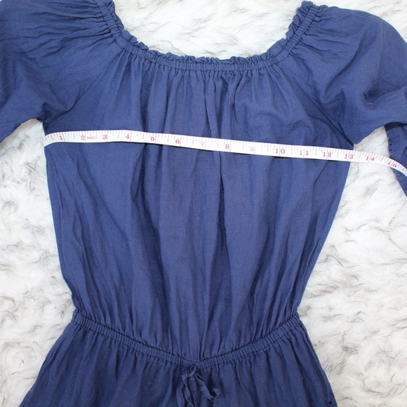 Rebellion Blue Eyelet Off The shoulder Romper - Picture 3 of 8